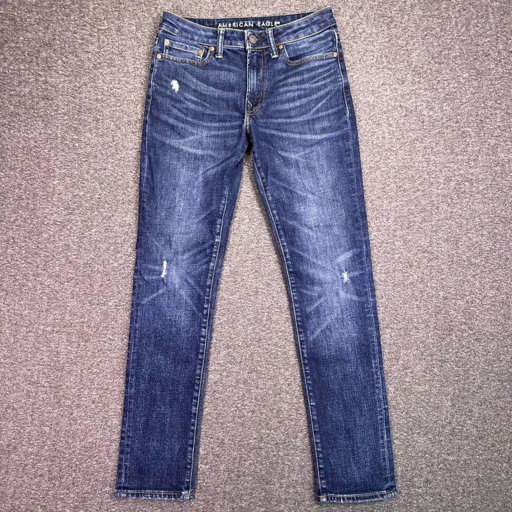 American‎ Eagle Jeans Mens 28x30 Dark Wash Slim Casual Distressed Airflex Preppy